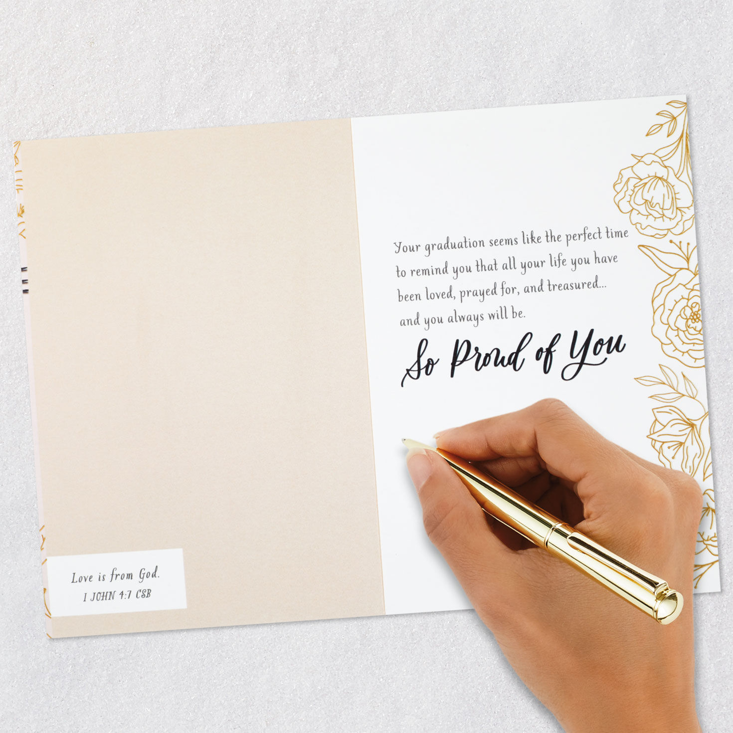 Pink and Gold Flowers Granddaughter Graduation Card Signing card image number 7