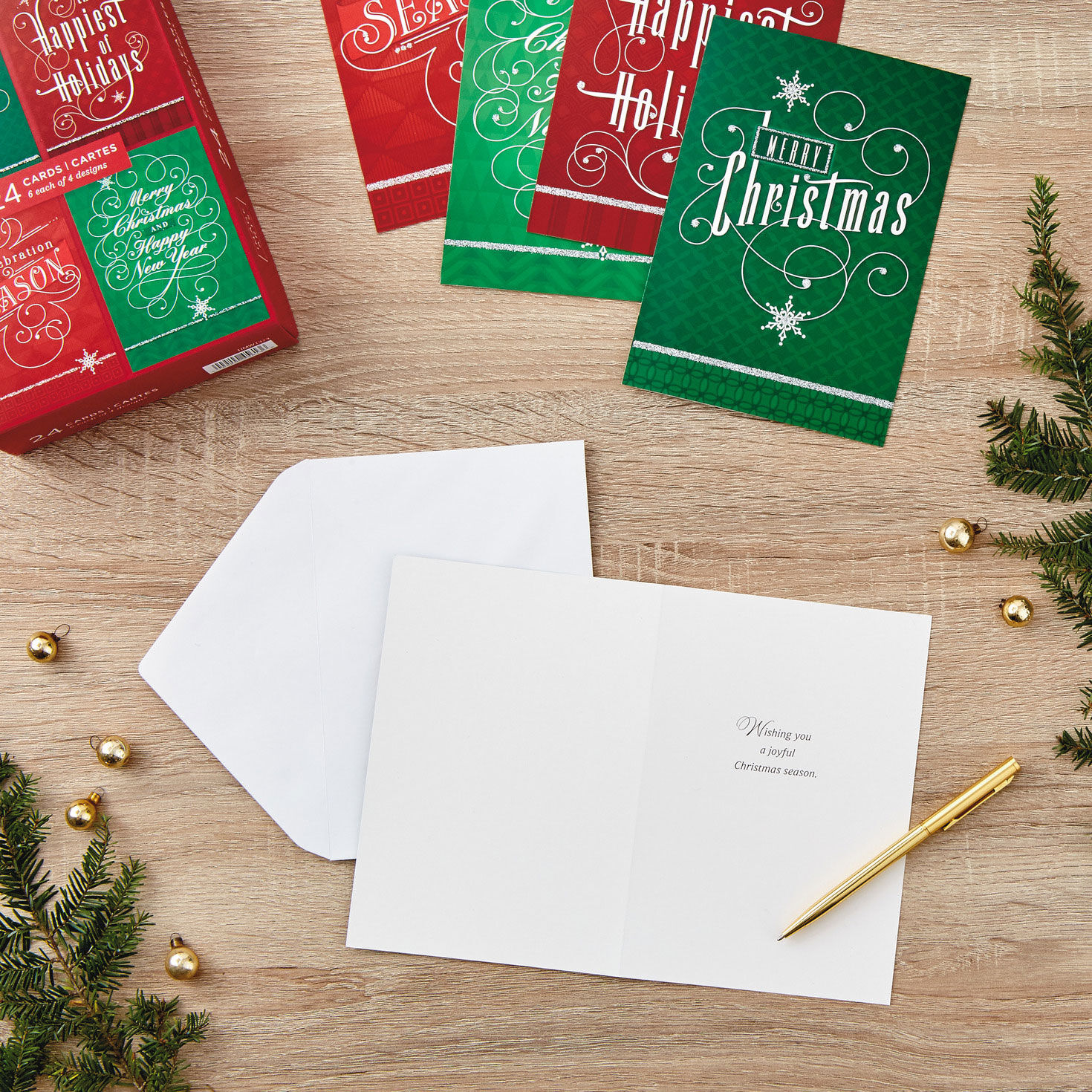 Red and Green Assorted Boxed Christmas Cards in use image number 9