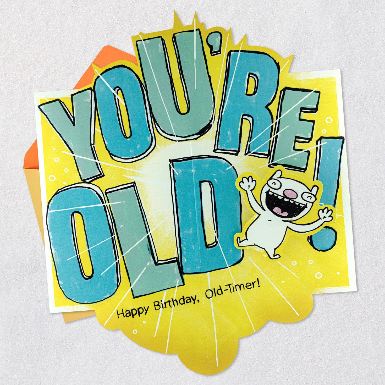 Critter and You're Old Wishes Pop-Up Birthday Card Open card with envelope image number 2