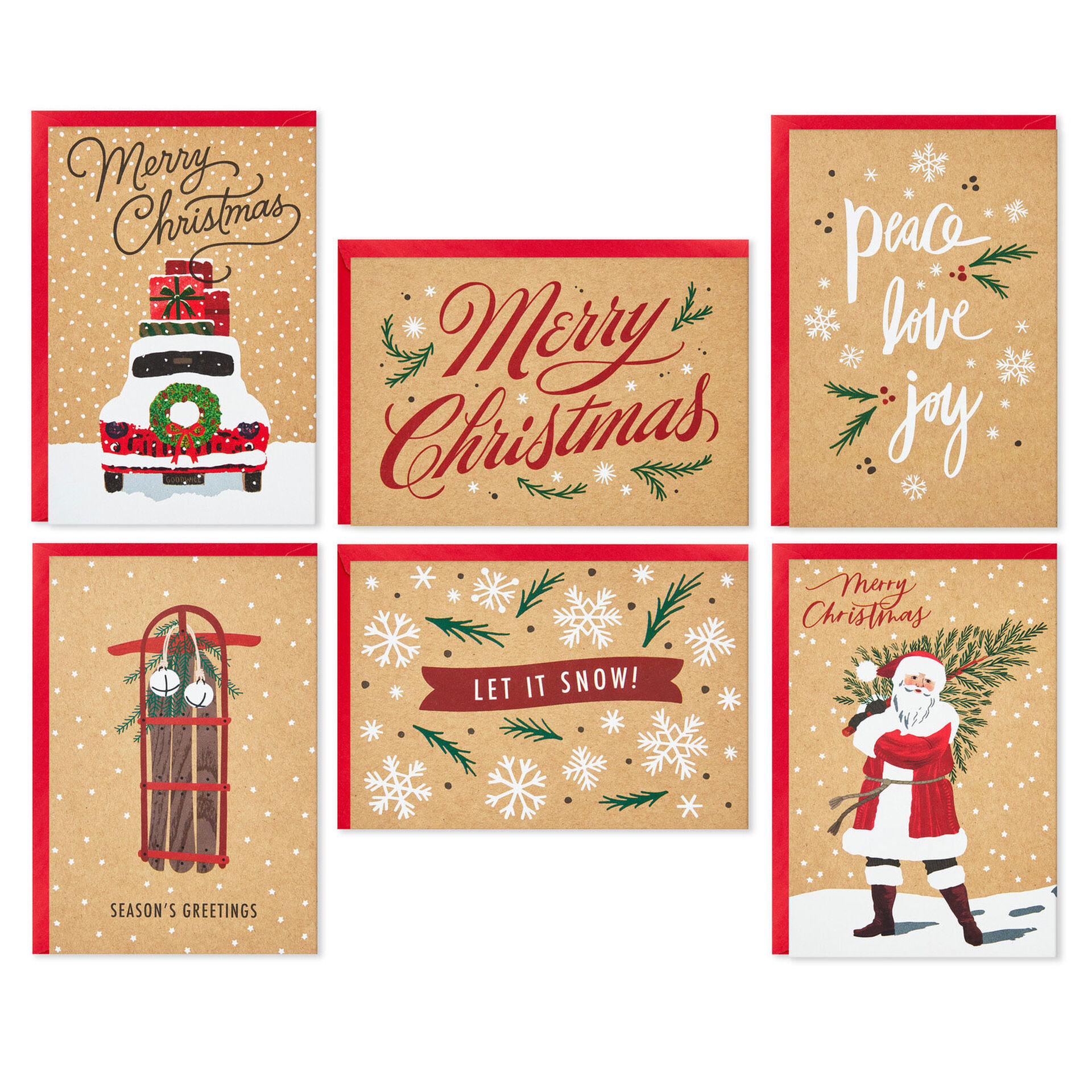 Rustic Kraft Boxed Christmas Cards Assortment, Pack of 36 Boxed Cards
