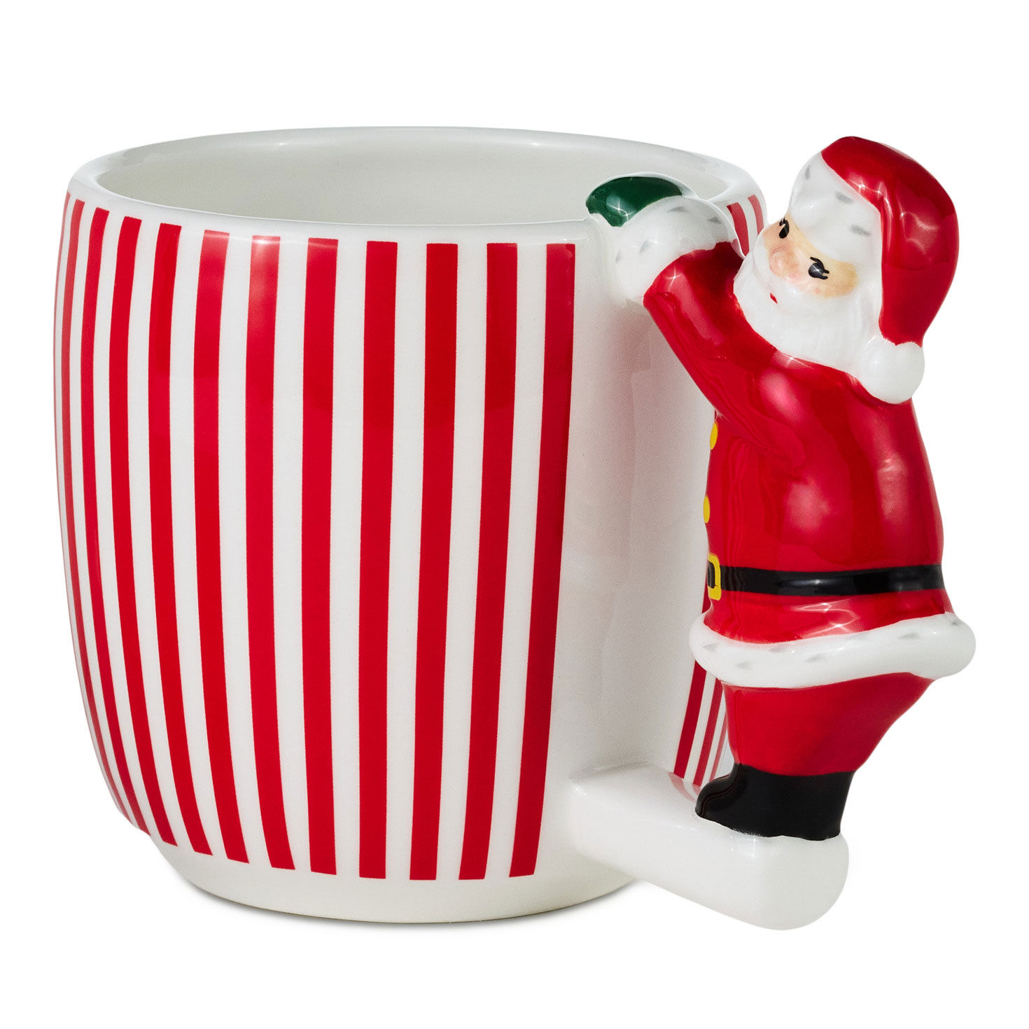 Red and White Striped Mug With Santa Handle side image number 4