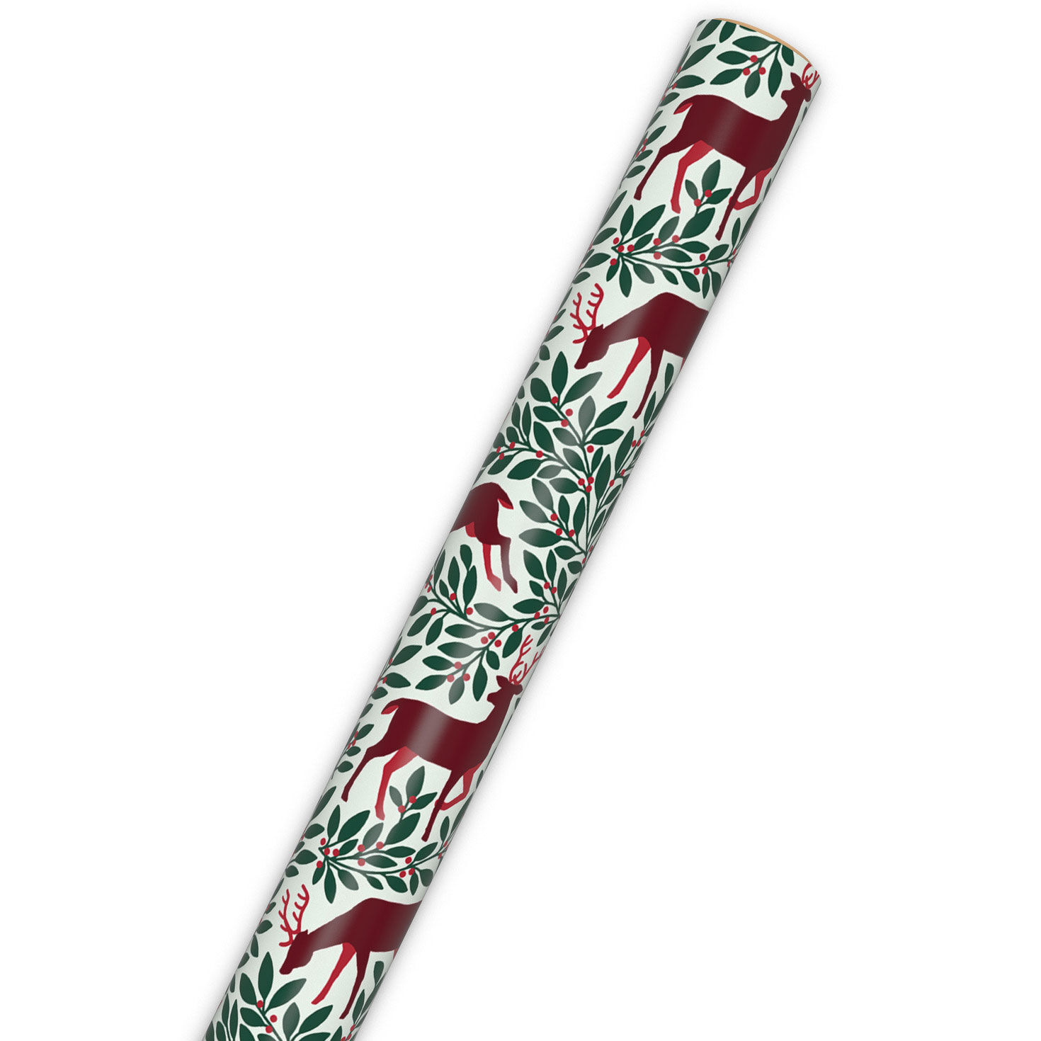 Red Deer and Green Foliage Holiday Gift Wrap Roll Wrap Tube image number 6