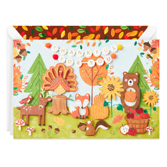 Thankful for You Fall Forest Animals Thanksgiving Card, , large image number 1