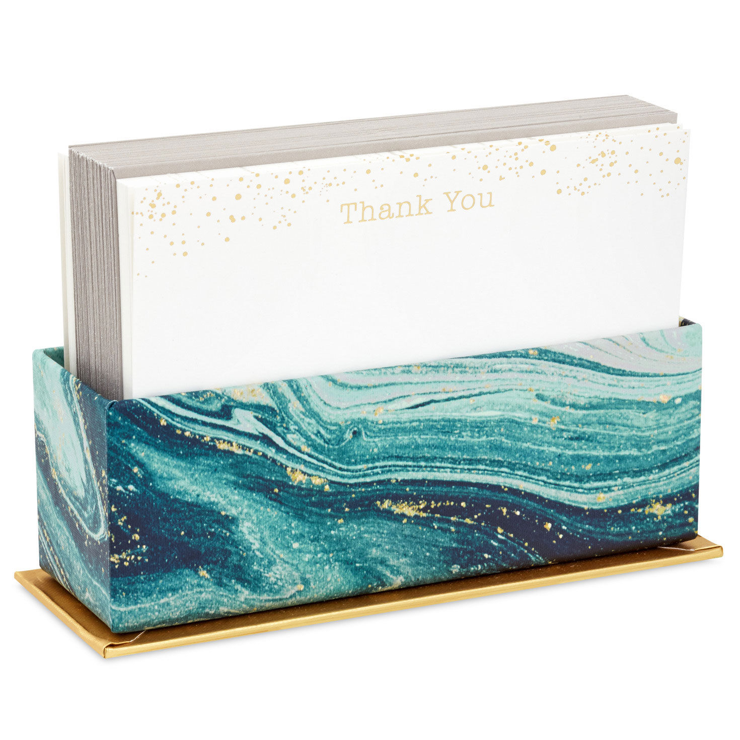 Gold Bee and Dots on White Assorted Blank Flat Thank You Note Cards in Caddy, Pack of 40