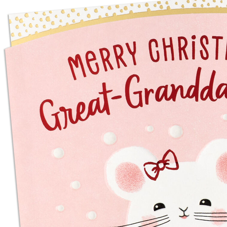 Mouse on Pink Great-Granddaughter Christmas Card Card Front Detail image number 5