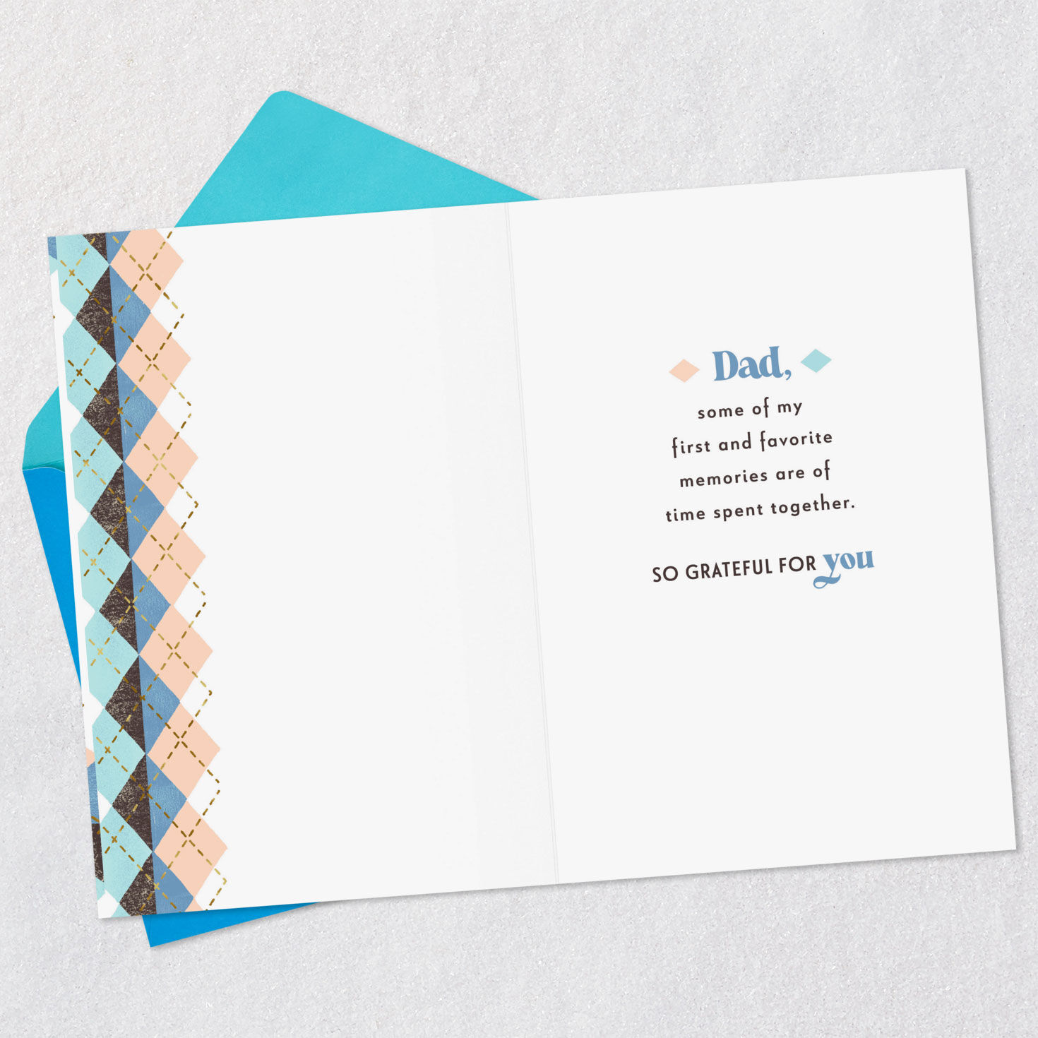 Blue, Black and Peach Argyle Father's Day Card Open Card with Envelope image number 3