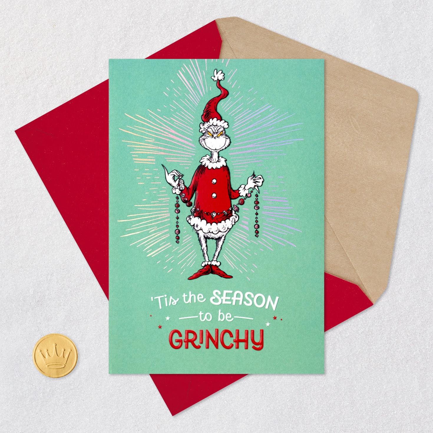 Dr. Seuss The Grinch Christmas Card Card Front with Envelope and Gold Seal image number 5