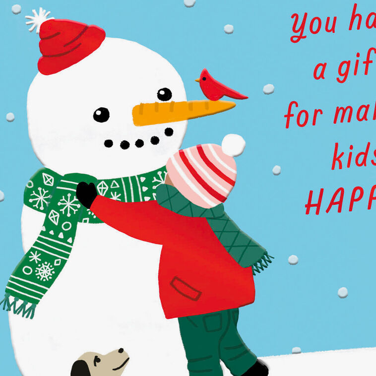 Snowman with Kid and Dog Child Caregiver Christmas Card Card Front Detail image number 4