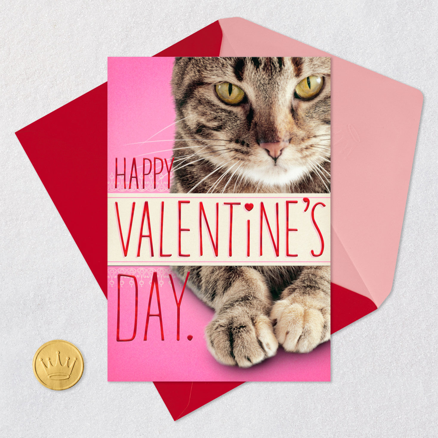 Cute Kitty Funny Valentine's Day Card From Cat Card Front with Envelope and Gold Seal image number 5