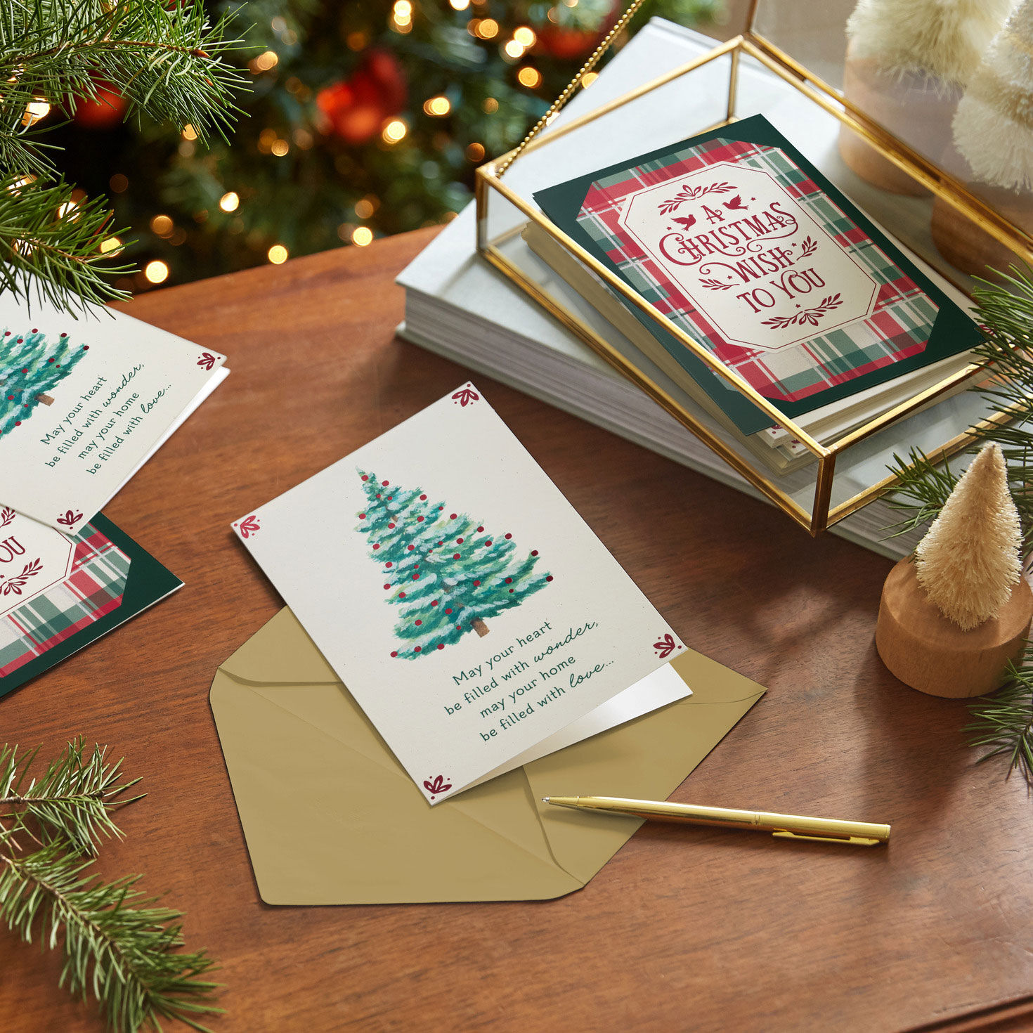 Plaid and Tree Assorted Religious Christmas Cards in use image number 7