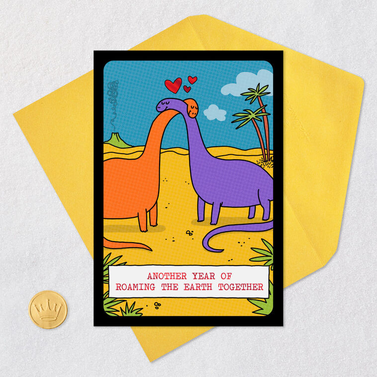 Dinosaurs and Hearts Funny Anniversary Card Card Front with Envelope and Gold Seal image number 5