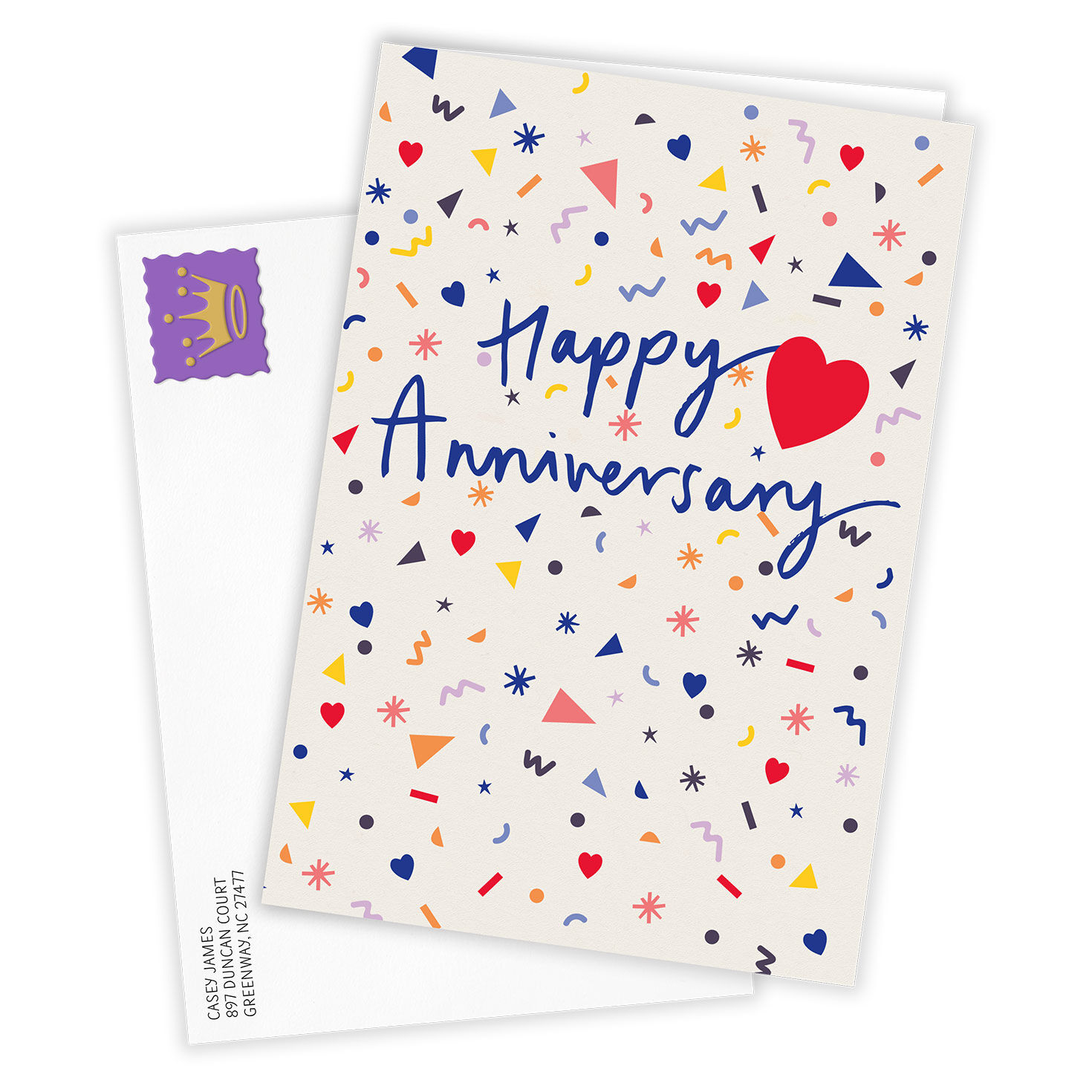 Shapes Confetti Personalized Anniversary Card Card Front with Envelope image number 2