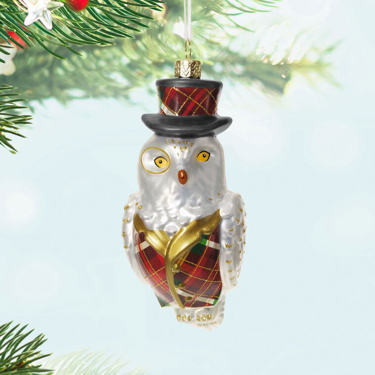 Owl in Plaid Keepsake Ornament Hanging on tree image number 2