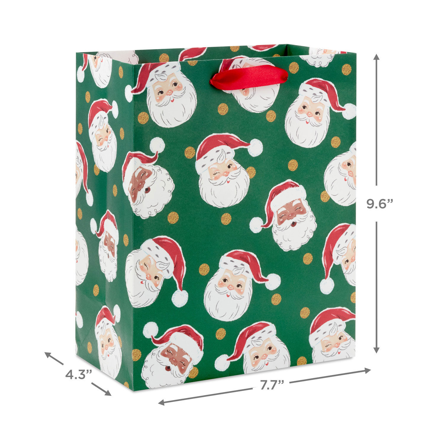 9.6" Santa Faces on Green Medium Christmas Gift Bag for only USD 3.49 | Hallmark