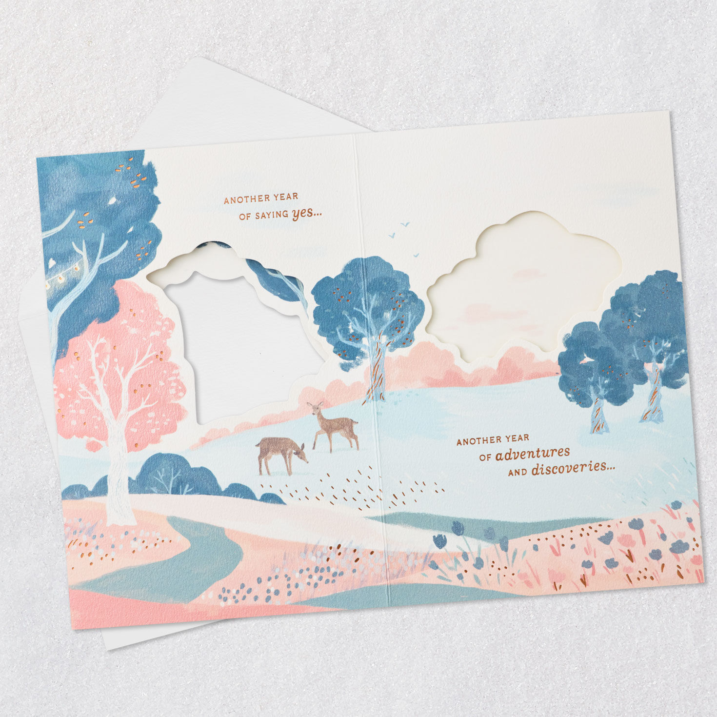 Pastel Landscape Anniversary Card for Couple Open card with envelope image number 4