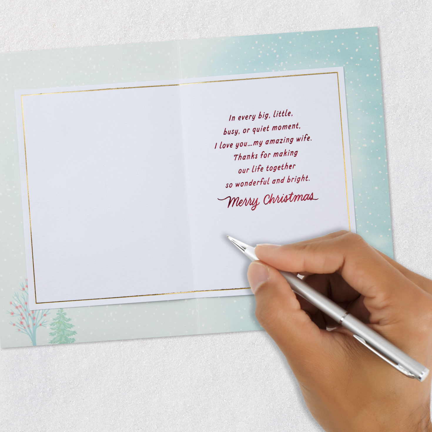 Snow Globe Couple Christmas Card for Wife signing card image number 6