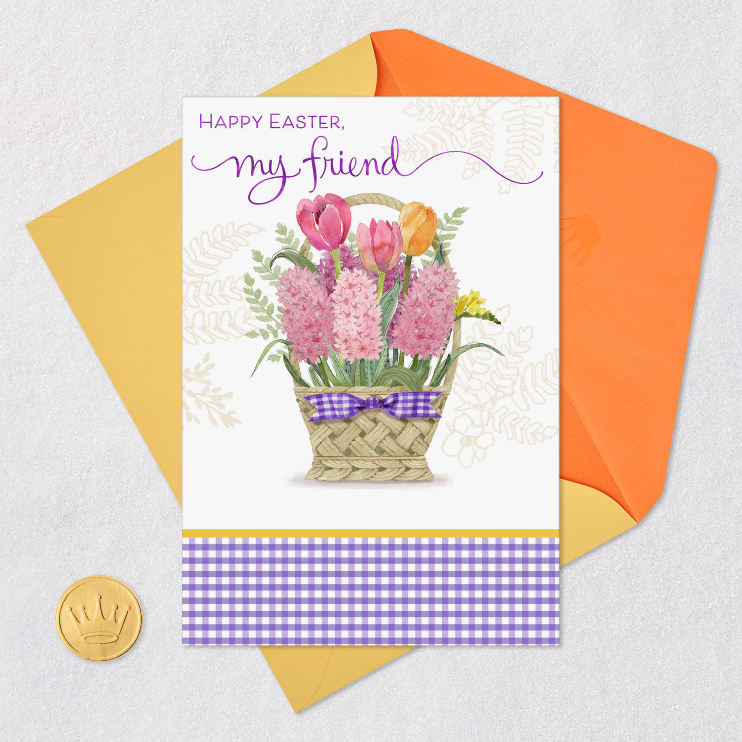 Basket of Hyacinths Easter Card for Friend Card Front with Envelope and Gold Seal image number 5
