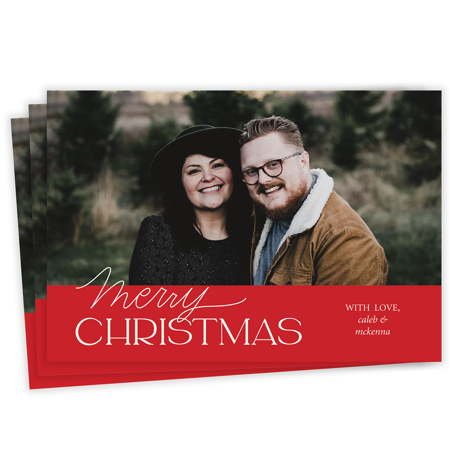 Classic Lettering on Red Flat Christmas Photo Card