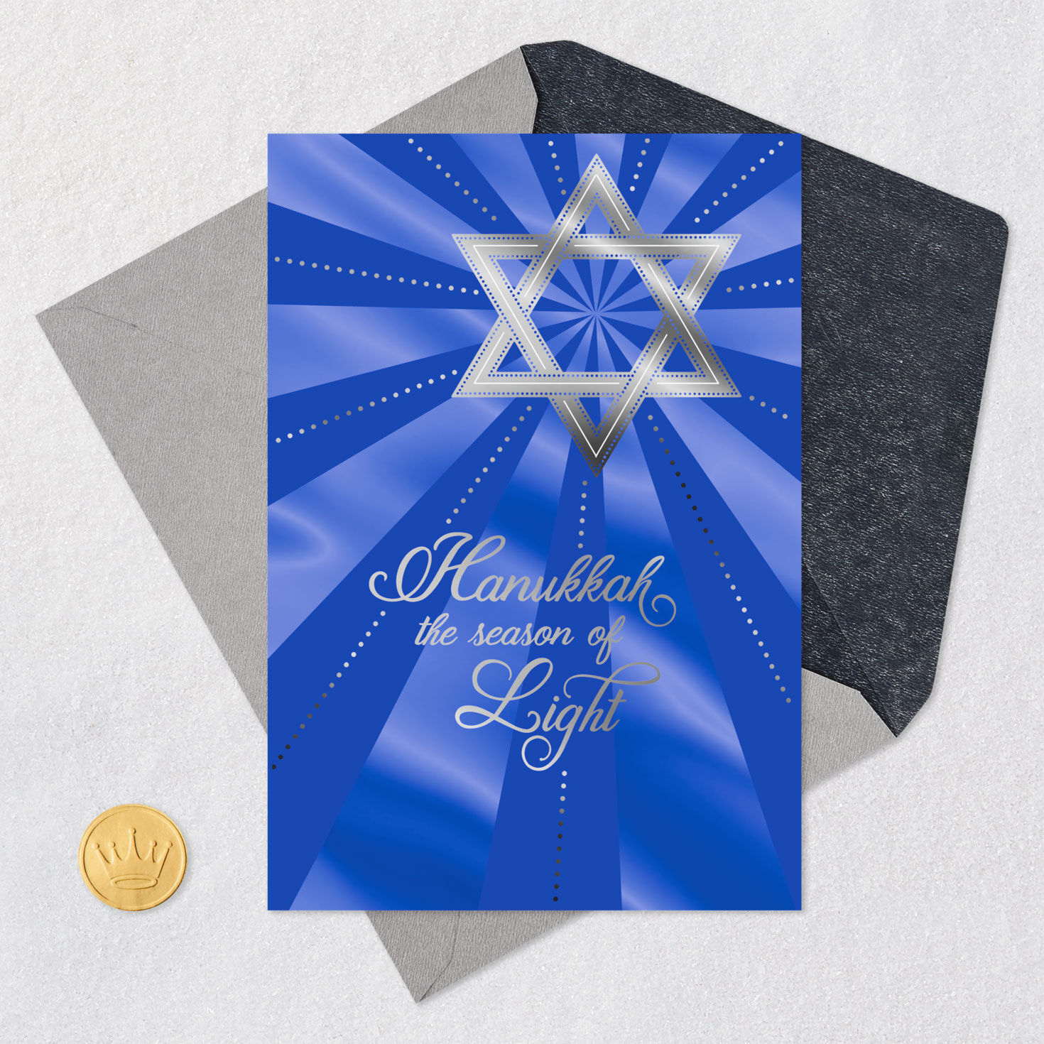 Radiant Silver and Blue Star of David Hanukkah Card  image number 5