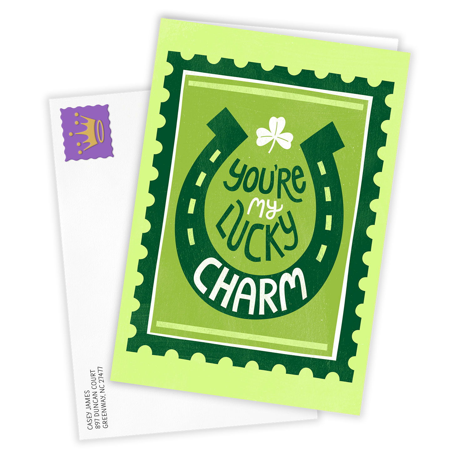 Horseshoe Postage Stamp Personalized St. Pat's Card Card Front with Envelope image number 2