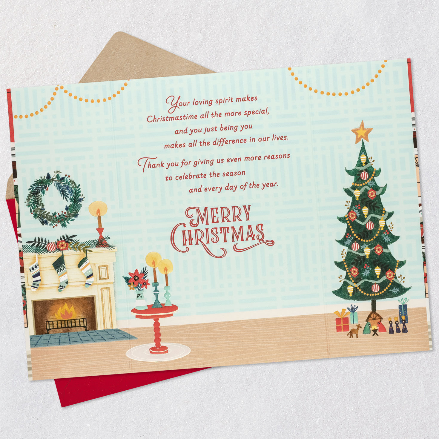 Holiday Home Christmas Card from Both of Us Open card with envelope image number 3