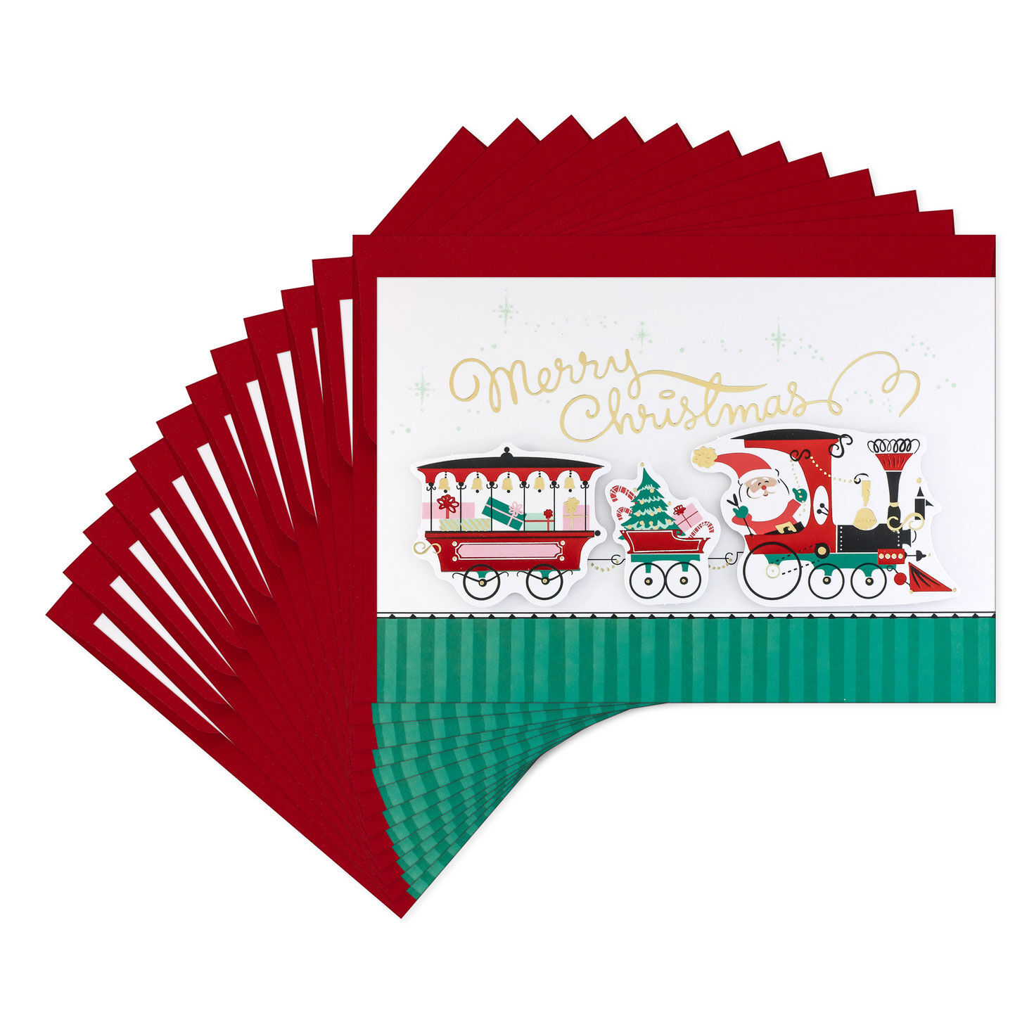Merry Christmas Santa Train Boxed Christmas Cards front stacked image number 2