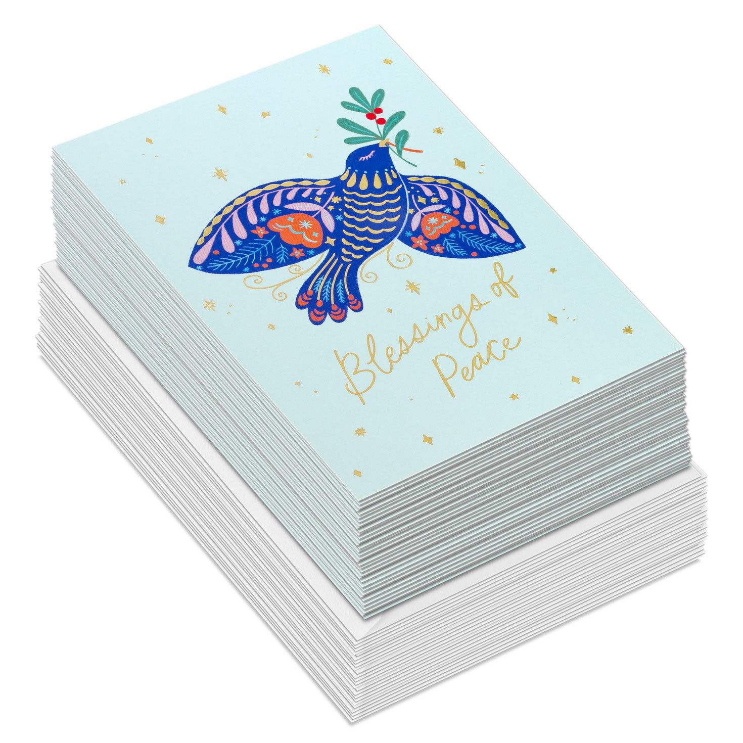 Colorful Dove on Blue Boxed Christmas Cards fronts stacked image number 2