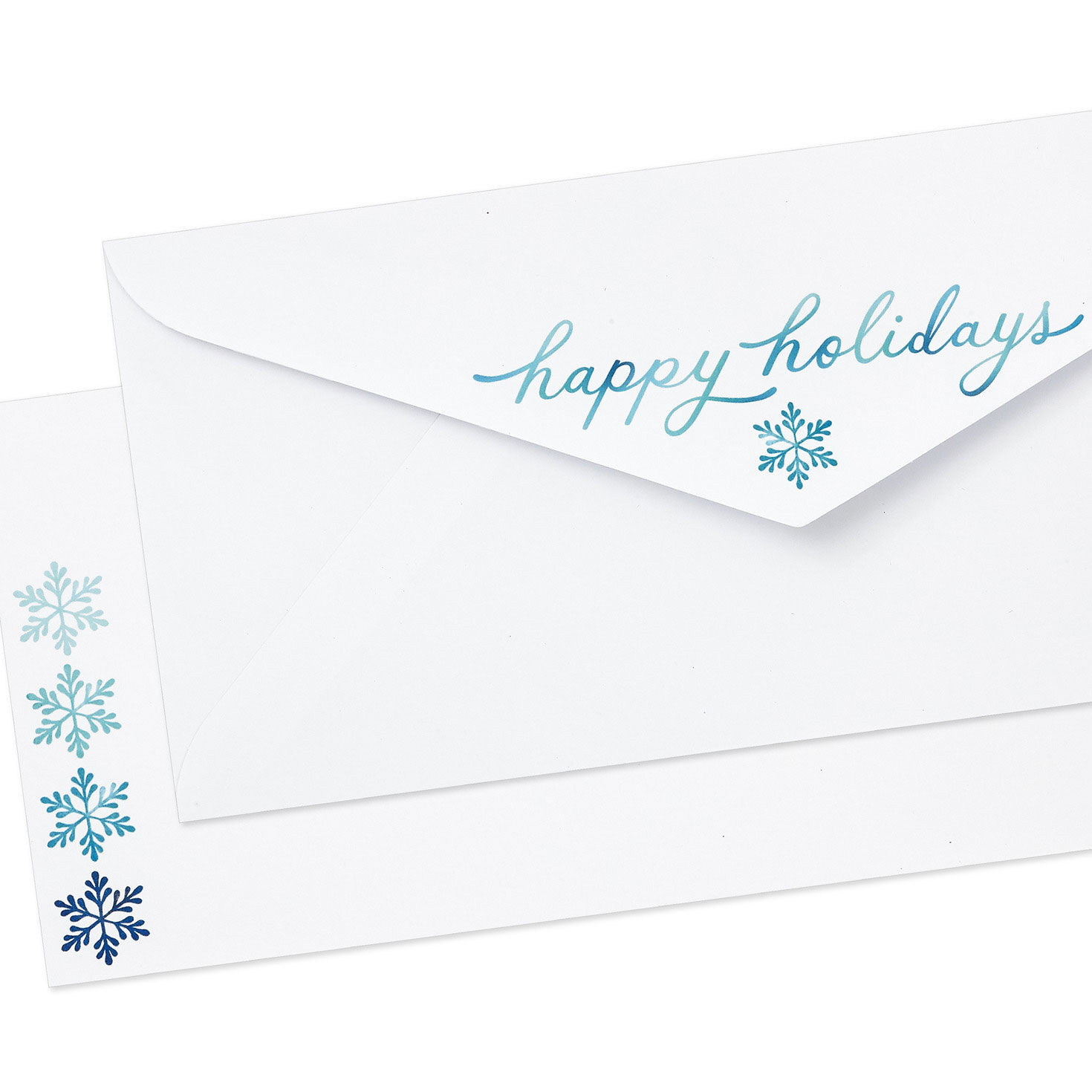 Blue Snowflakes on White Pack of Envelopes upclose view image number 3