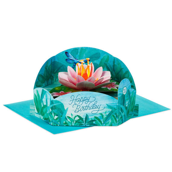 Lily Pad and Dragonfly Musical 3D Pop-Up Birthday Card With Light, , large image number 1