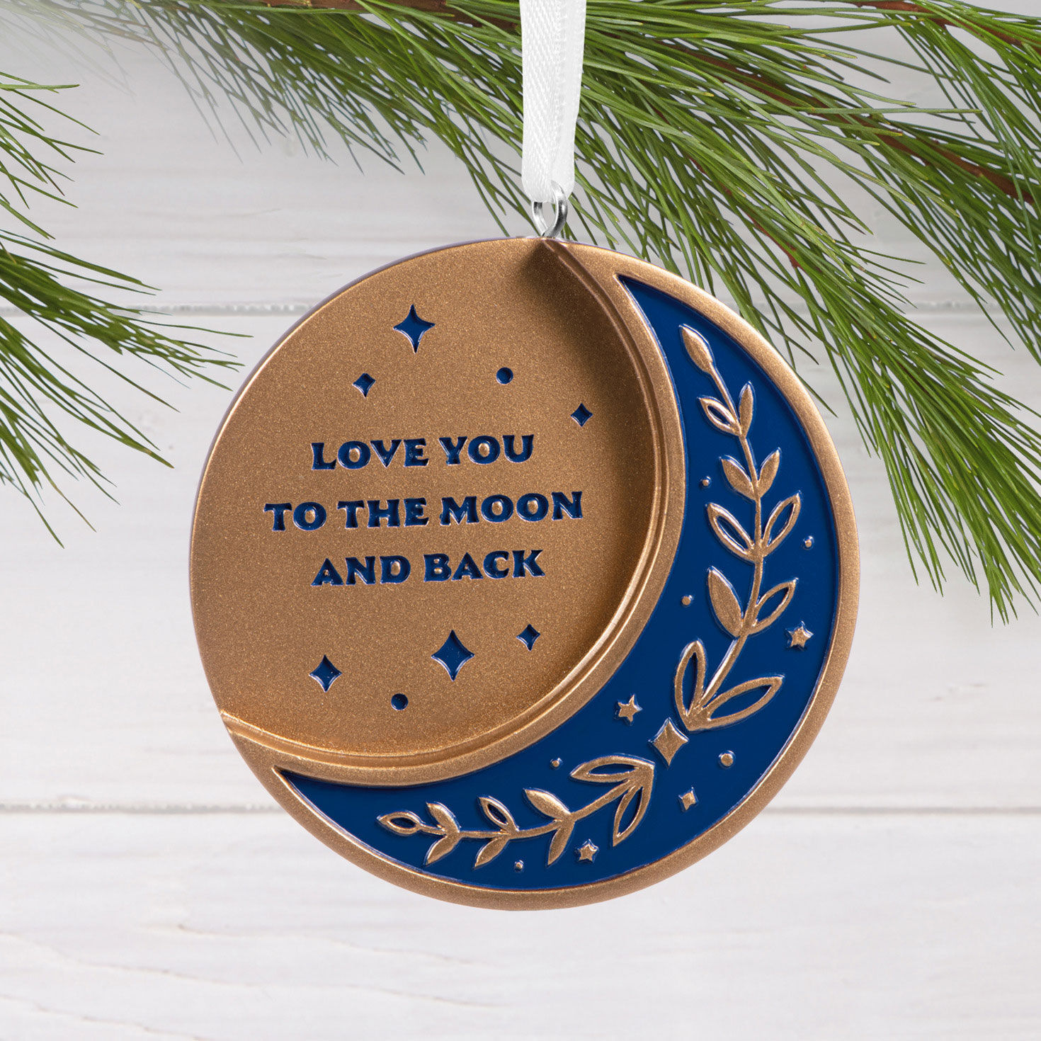 Blue and Gold Moon Christmas Ornament hanging on tree image number 2