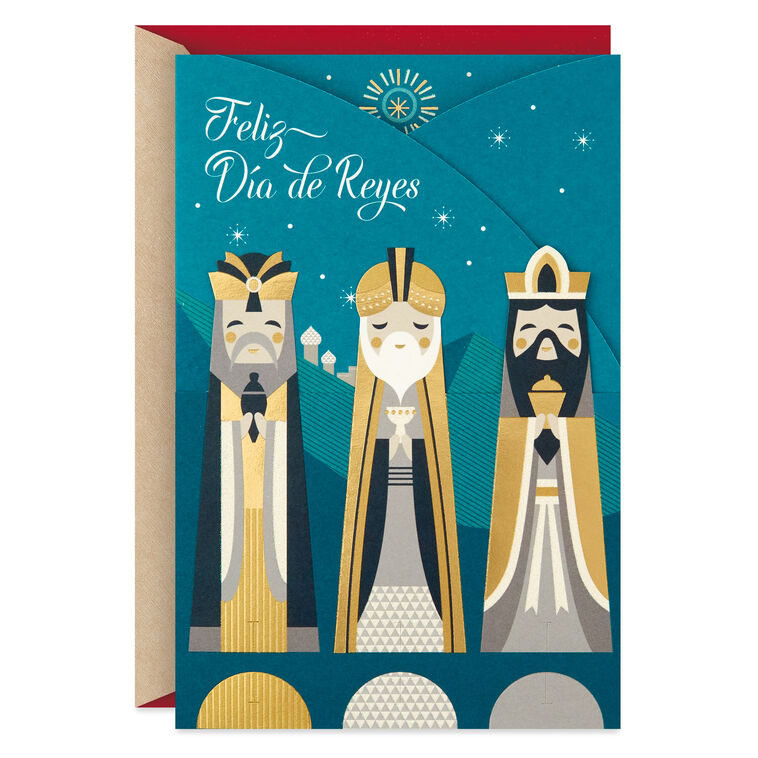 Joy, Hope, Peace Spanish-Language Three Kings Day Card With Magi Decorations