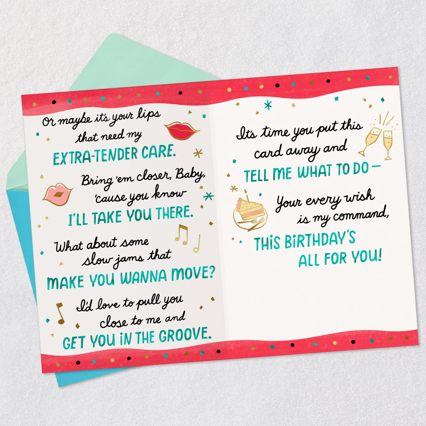 Romantic Icons Love Birthday Card Open card with envelope image number 2