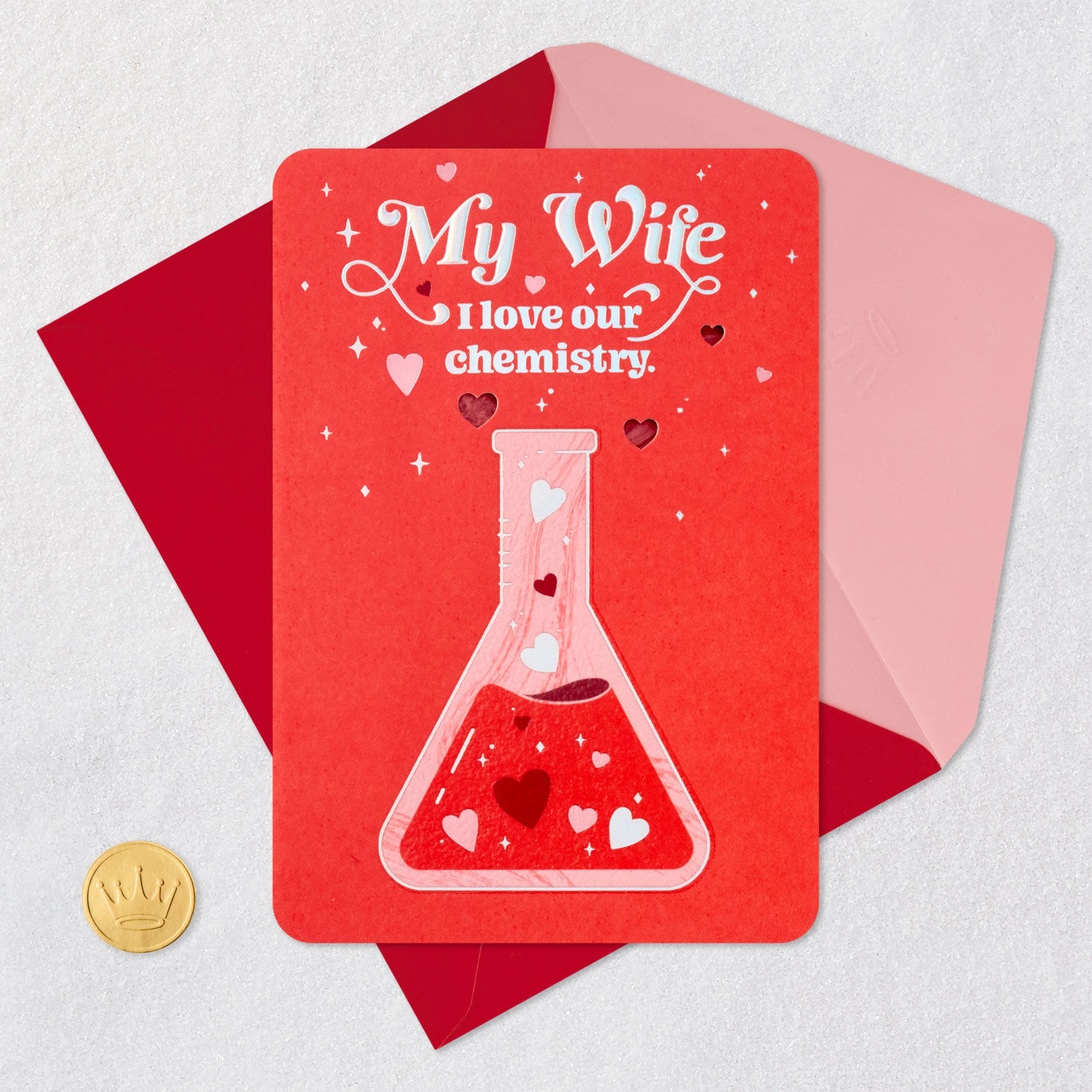Love Our Chemistry Hearts in Beaker Wife Love Card Card Front with Envelope and Gold Seal image number 5