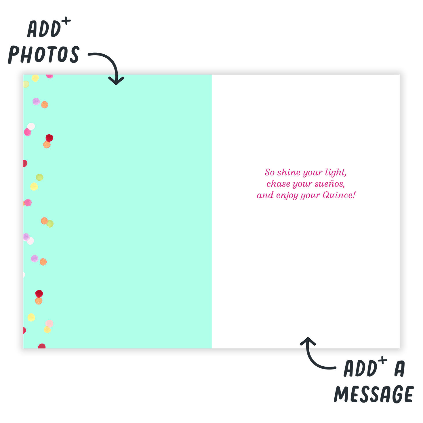 Colored Rays Personalized Quincea&ntilde;era Card Open Card indicating personalization image number 3