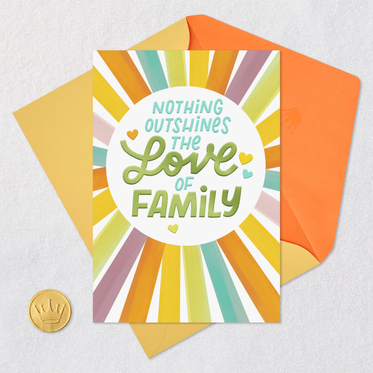 Yellow, Orange and Teal Sunburst Easter Card to Both Card Front with Envelope and Gold Seal image number 5