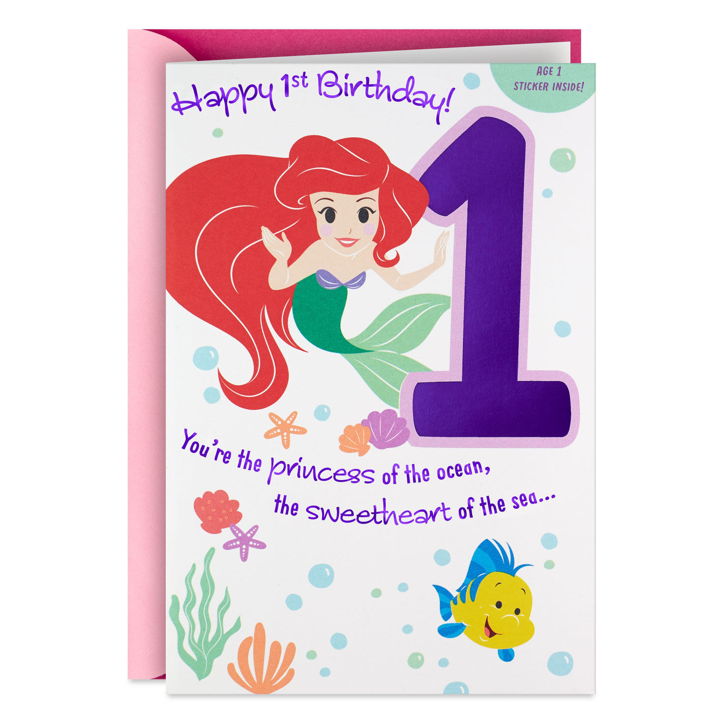 Disney The Little Mermaid First Birthday Card for Girl With Sticker for only USD 4.99 | Hallmark