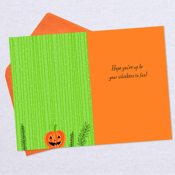 Happy Meow-loween Black Cat and Pumpkin Halloween Card, , large image number 3