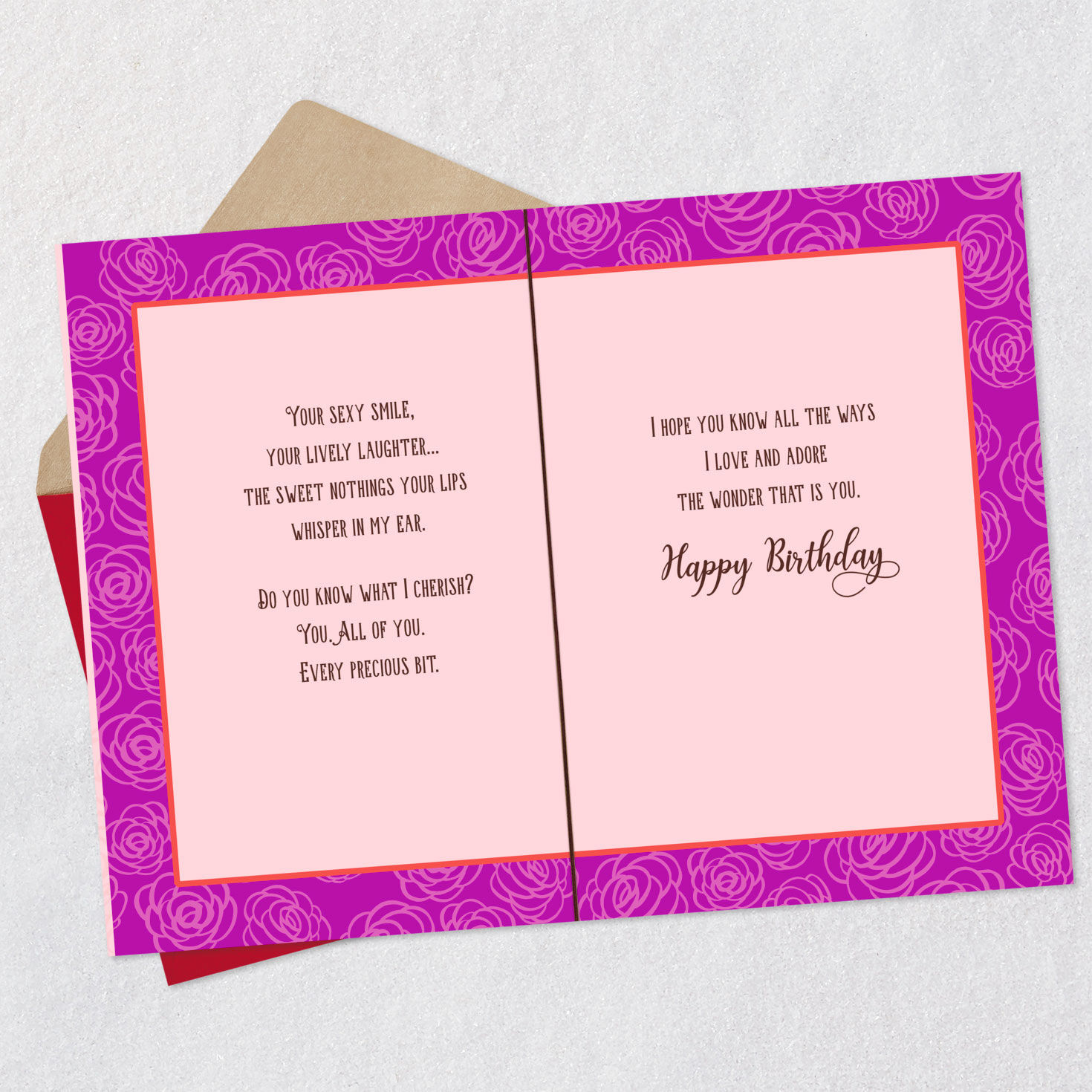 Illustration of Black Couple Romantic Birthday Card Open card with envelope image number 4