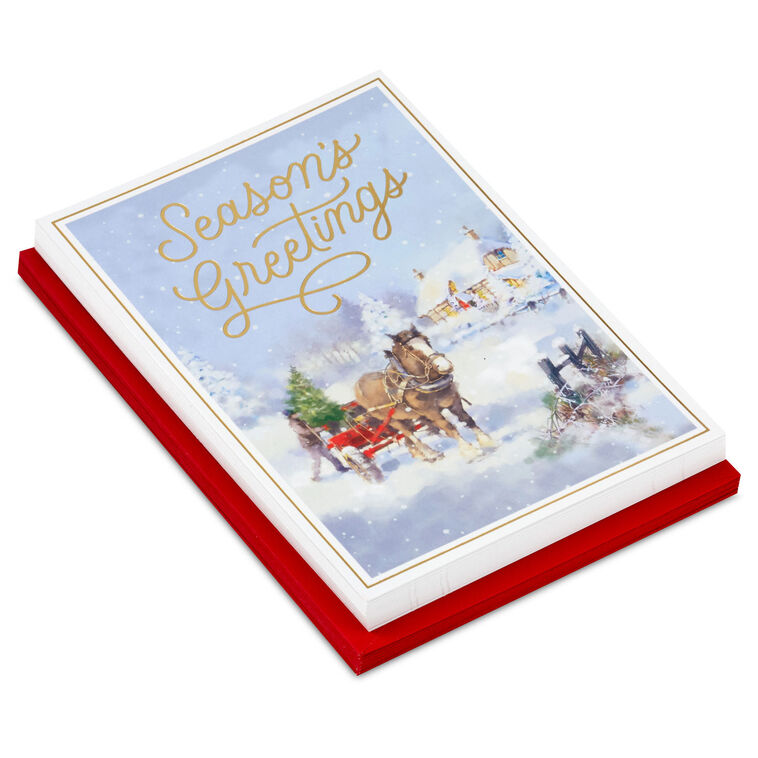 Horse and Holiday Wagon Boxed Christmas Cards, Pack of 16