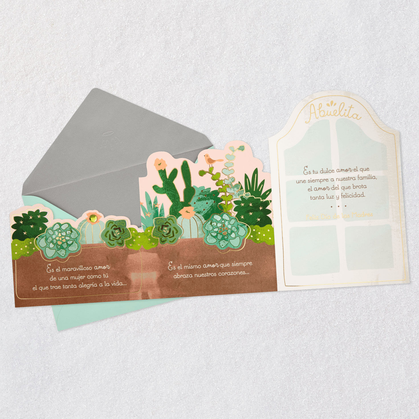 Succulent Plants Grandma Spanish Mother's Day Card Open card with envelope image number 5