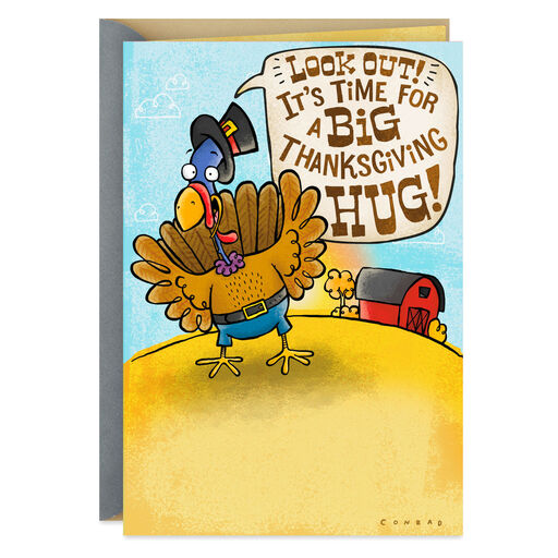 Turkey Hug Funny Pop-Up Thanksgiving Card, 
