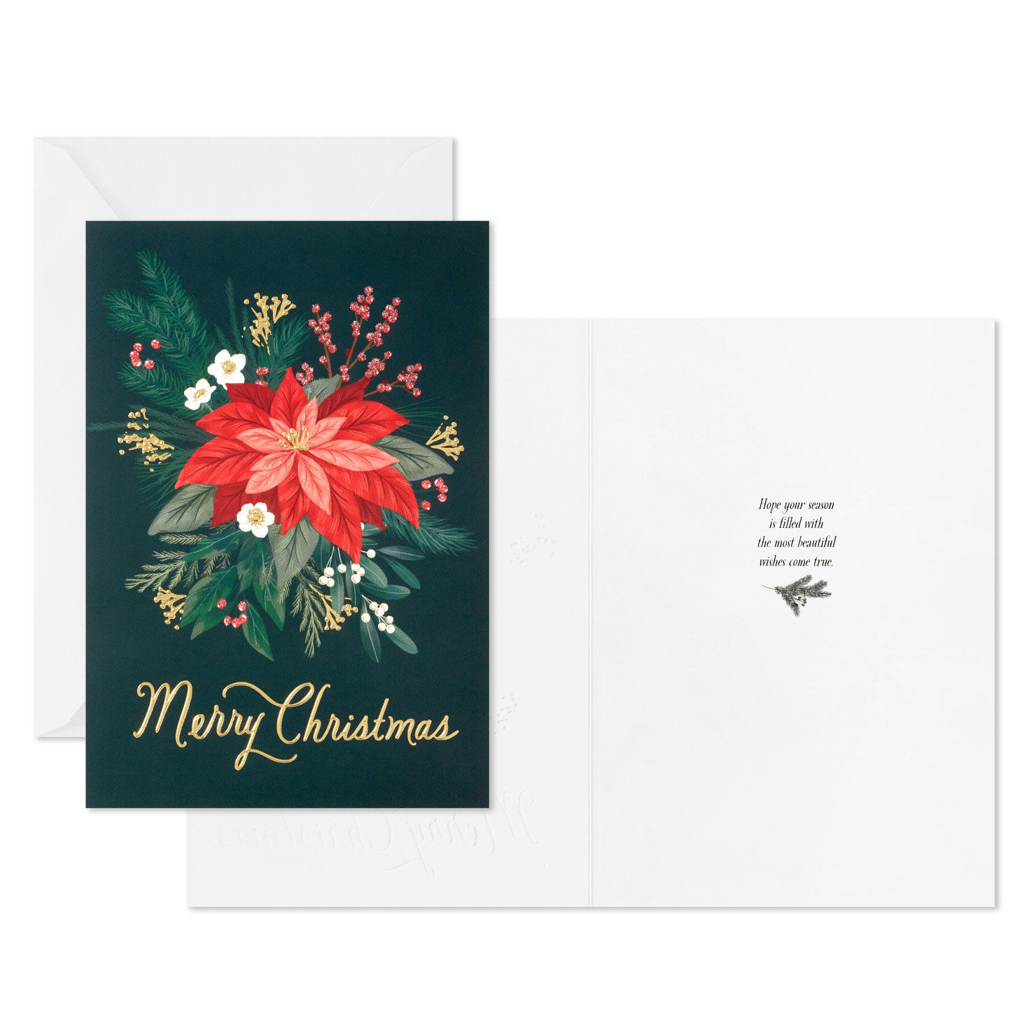 Lush Poinsettia on Green Boxed Christmas Cards Card Front with Sentiment image number 3