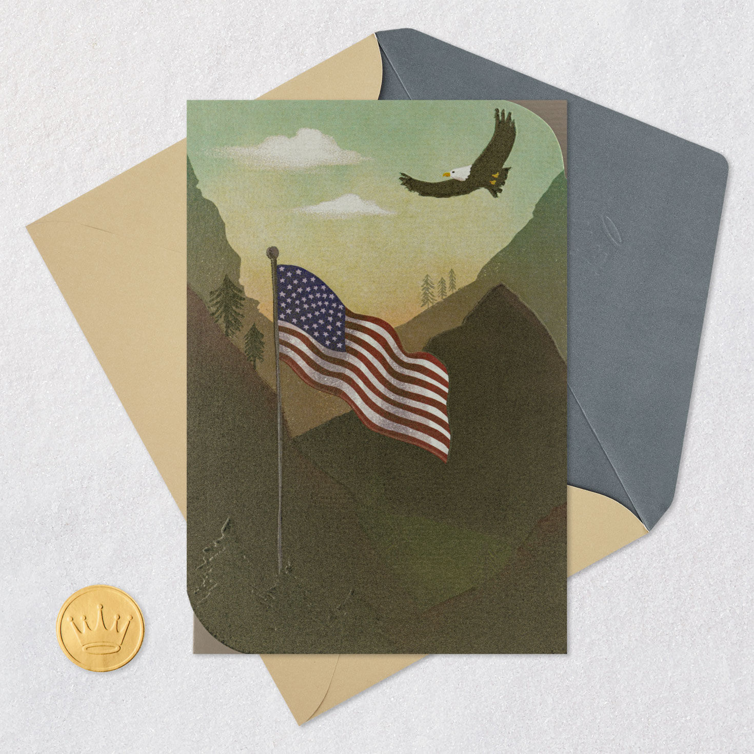 American Flag and Bald Eagle Blank Card Card Front with Envelope and Gold Seal image number 4