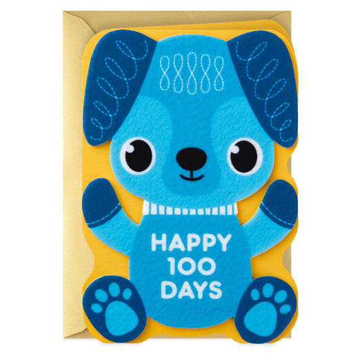 Happy 100 Days Felt Puppy New Baby Card, 