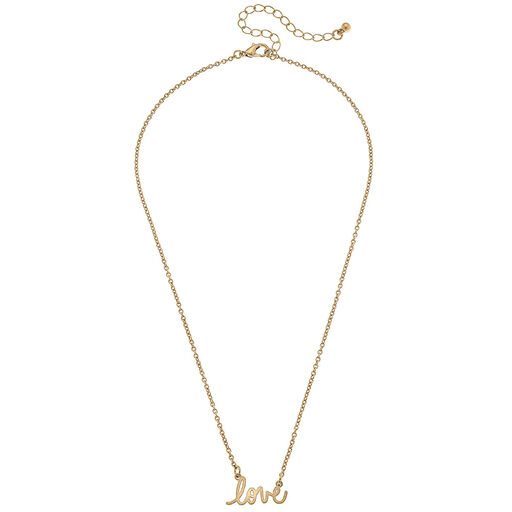 Worn Gold Love Script Delicate Chain Necklace, 16", 