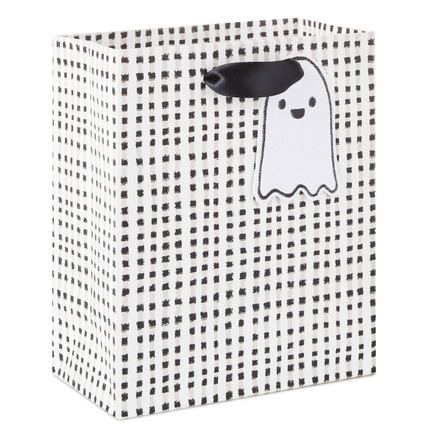 6.5" Illustrated Black and White Gingham Small Halloween Gift Bag