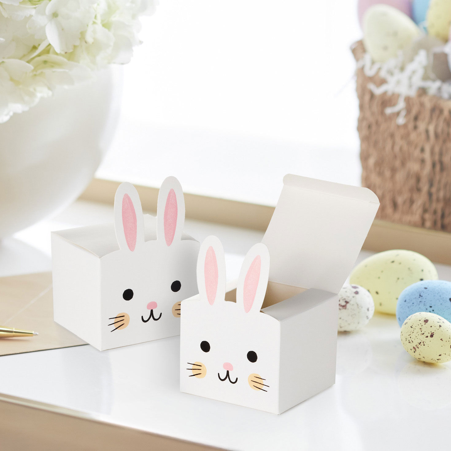 White Bunny Face Easter Treat Boxes With Die-Cut Ears in use image number 2
