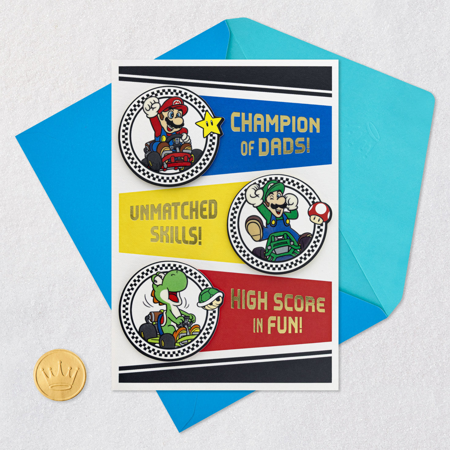 Nintendo Mario Kart Dad Father's Day Card From Kids Card Front with Envelope and Gold Seal image number 5