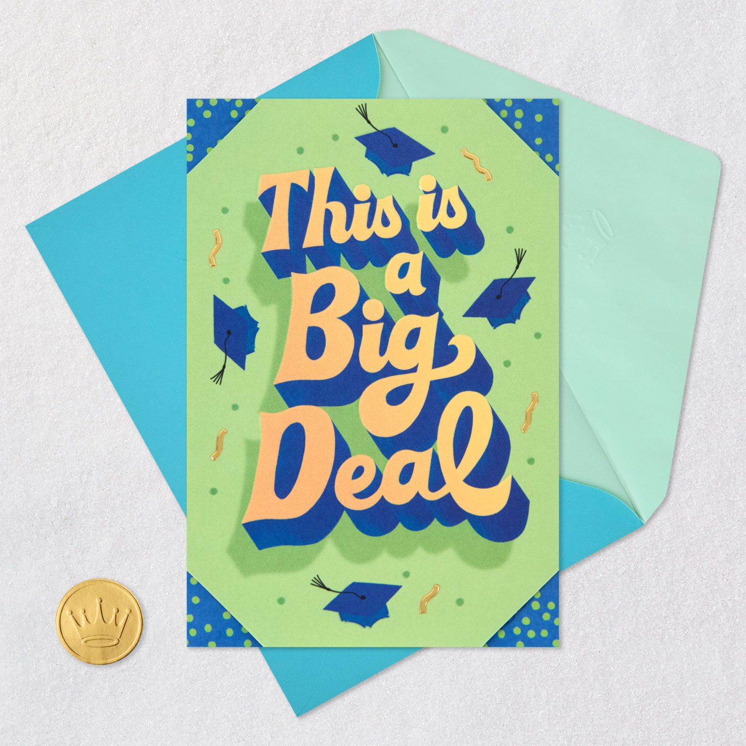 Mortarboard Caps and Confetti Graduation Card Card Front with Envelope and Gold Seal image number 6