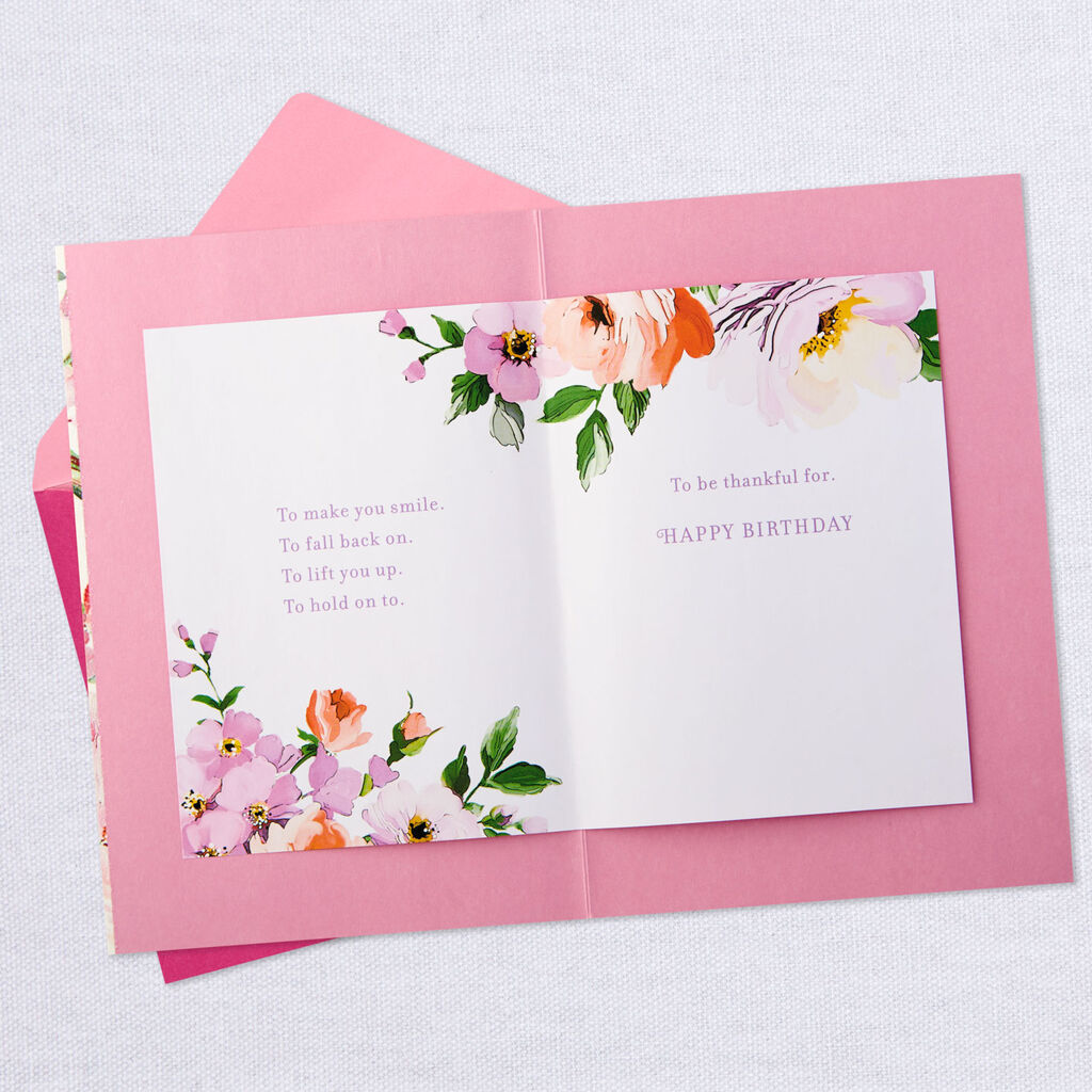 Flower Print With Pink Ribbon Birthday Card For Mom Greeting